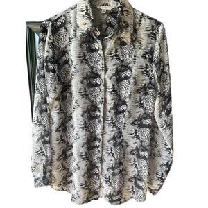 Cabi Women's Snakeskin Semi Sheer Blouse Python Black White Top Button Up Sz S